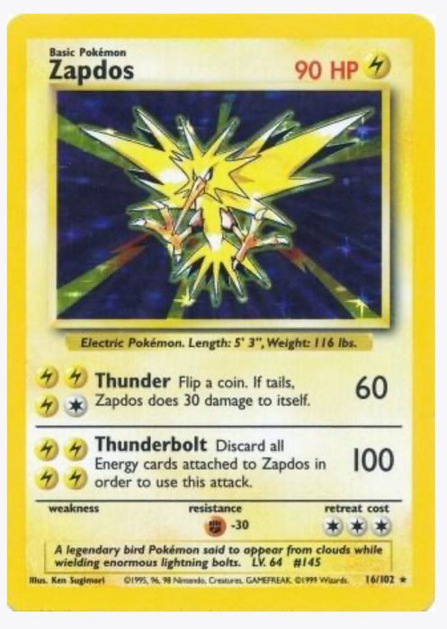 Zapdos 16/102 - Base Set (BS) - Lightly Played