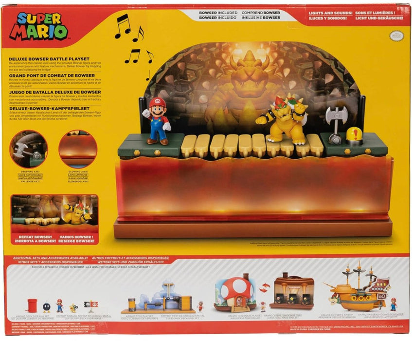 Super Mario Deluxe Bowser Battle Playset with Lights and Sounds Included Bowser Action Figure (New) - Toys