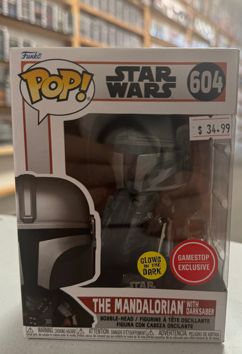 Star Wars: The Mandalorian With Darksaber #604 (Glows In The Dark) (Gamestop Exclusive) - In Box - Funko Pop