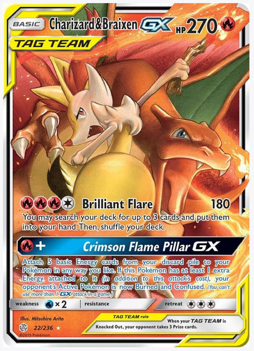 Charizard & Braixen GX  22/236 - SM - Cosmic Eclipse (SM12) - Near Mint