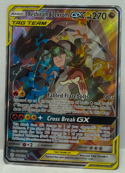 Reshiram & Zekrom GX 222/236 (Full Art) - SM - Cosmic Eclipse (SM12) - Lightly Played