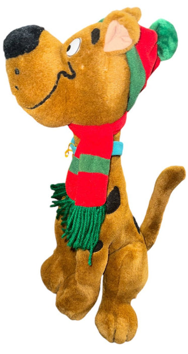 1998 Cartoon Network Scooby Doo Wearing Red Green Scarf Pom Beanie 14” Plush - Pre-Owned - Toys