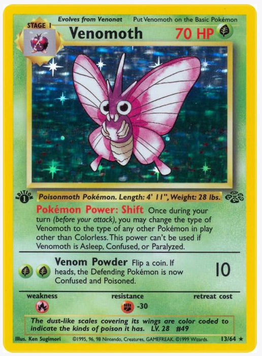 Venomoth 13/64 1ST Edition - Jungle (JU) - Lightly Played