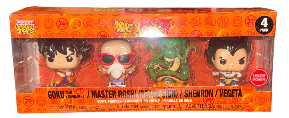 Dragon Ball Z: Goku With Kamehameha / Master Roshi (Peace Sign) / Shenron / Vegeta (GameStop Exclusive) Pocket Pop - With Box - Funko Pop