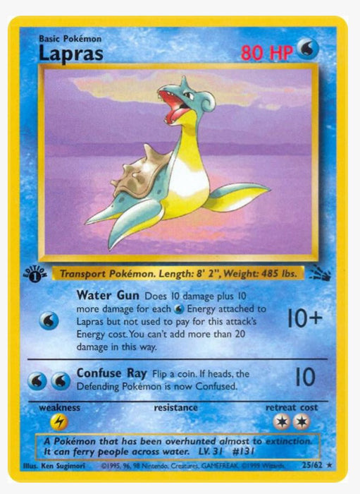 Lapras 25/62 1ST Edition - Fossil - Lightly Played