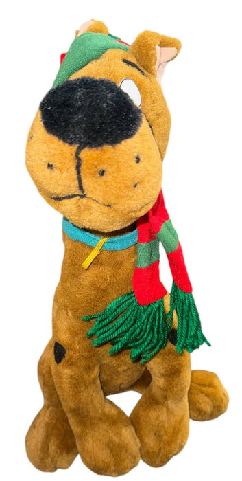 1998 Cartoon Network Scooby Doo Wearing Red Green Scarf Pom Beanie 14” Plush - Pre-Owned - Toys