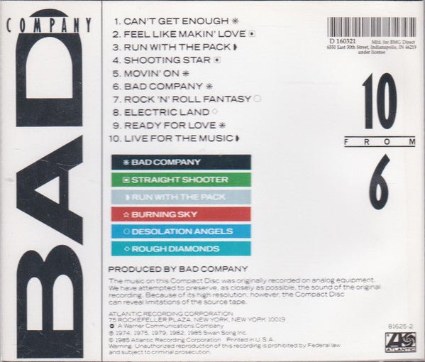 Bad Company - 10 From 6 - CD