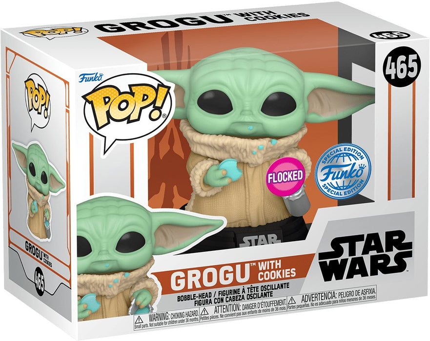 Star Wars: Grogu With Cookies #465 (Flocked) (Pop & Tee Exclusive) - With Box - Funko Pop