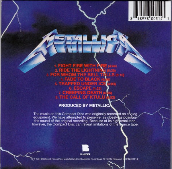 Metallica - Ride The Lightning (2019) - CD