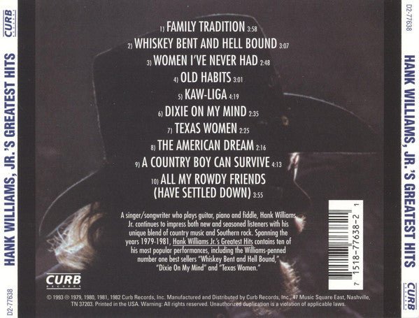 Hank Williams Jr. Greatest Hits (2008) - CD