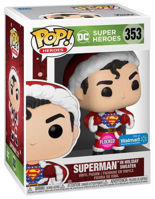 DC Super Heroes: Superman In Holiday Sweater #353 (Flocked) (Walmart Exclusive) - In Box - Funko Pop