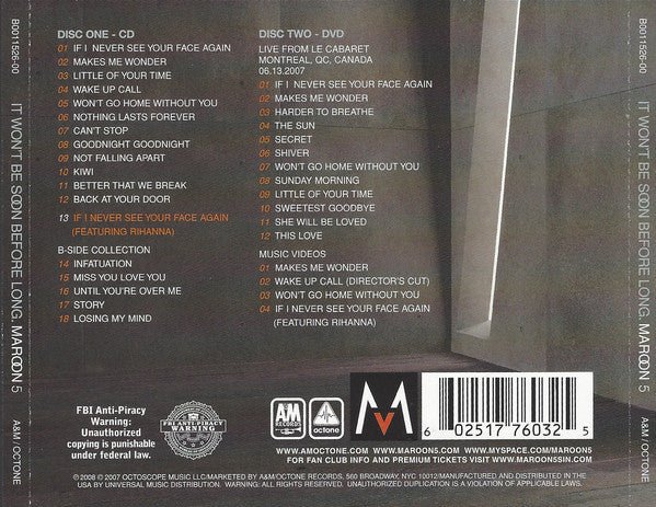 Maroon 5 – It Won't Be Soon Before Long (2008) - CD